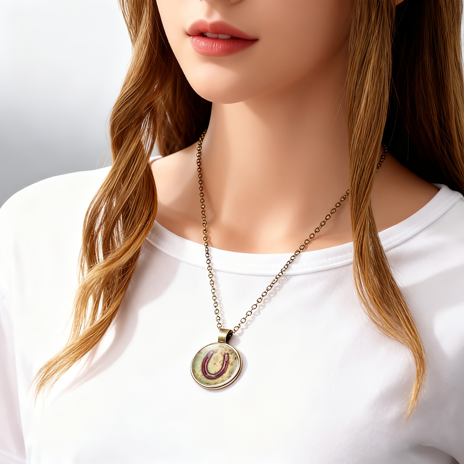 Brown Round Base Glass Pattern Necklace Pendant